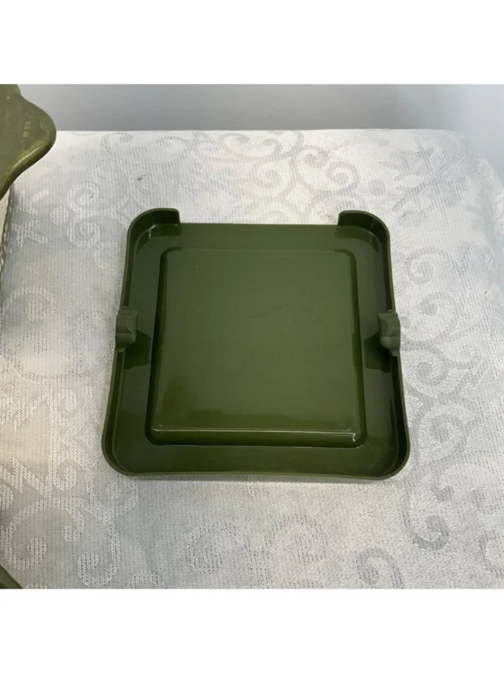 Temp-Tations Old World Green Square 10 Oz Ramekins Set Of 4 With Lid Oven & Dish